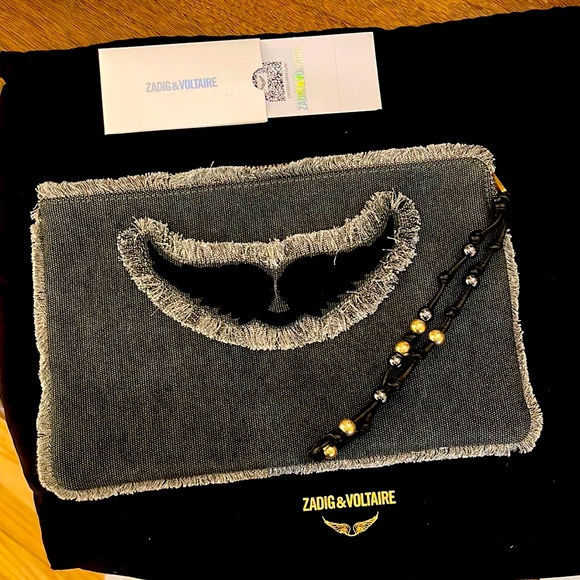 Beautiful black washed denim clutch by Zadig & Voltaire , brand new with a tag - Picture 1 of 14